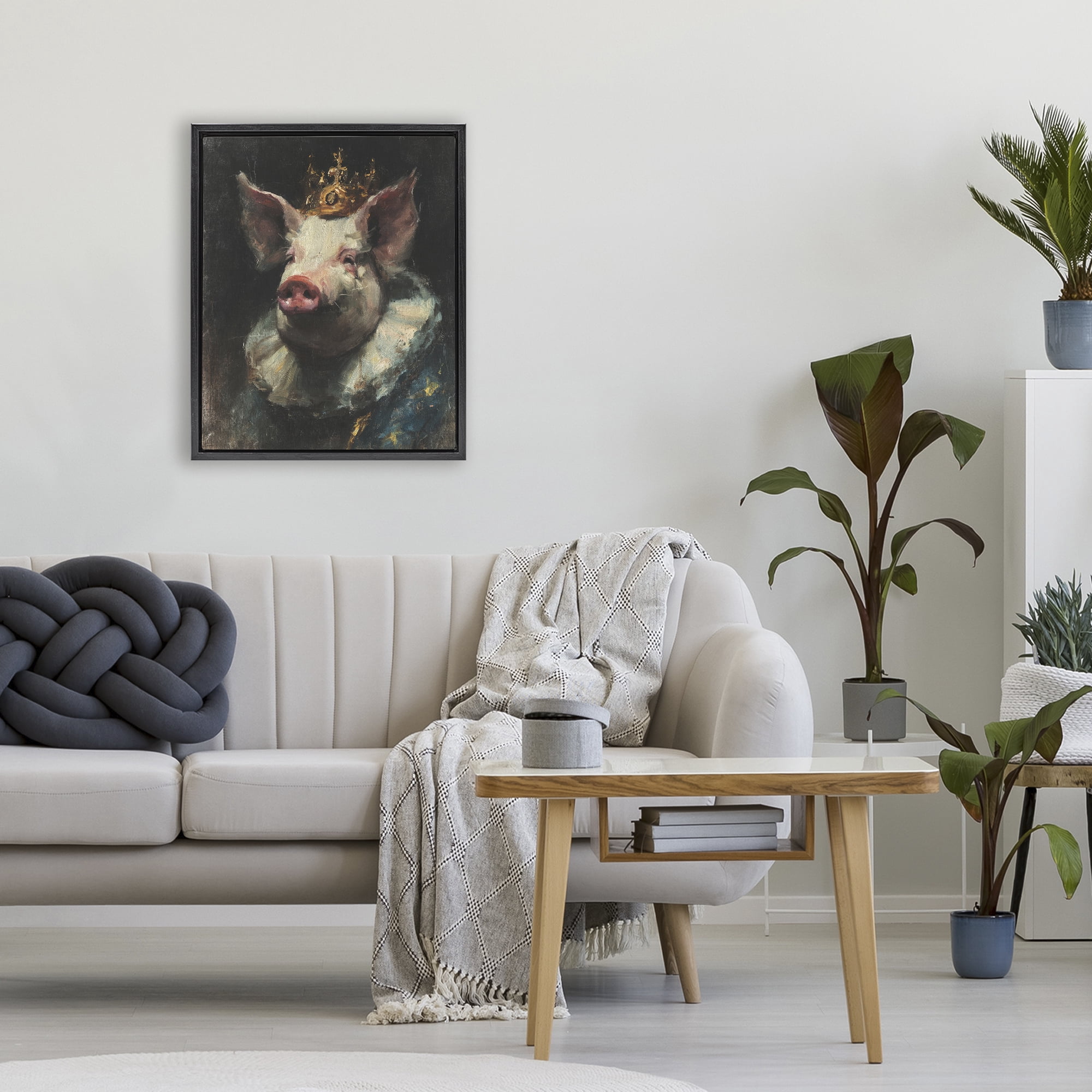 Stupell Industries Crowned Imperial Pig Black Framed Floater Canvas Wall Art, design by Svetlana Aleynikova