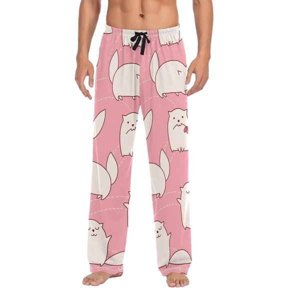 Pink Flower Cats Ghost Pajama Pants, Men's Lounge Pants Light with Drawstring and Pockets, Christmas New Year Birthday Father's Day Gifts, XX-Large