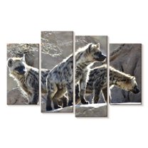 Elephant Stock Cackle Of Hyenas Wall Art - Horizontal Multi Panel Canvas - Living Room Wall Decor - Animal Multi Panel - Gray And Beige Decor - 36" x 22"