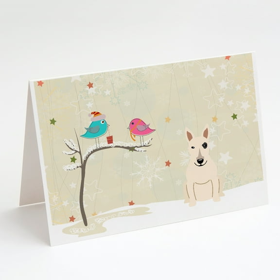 Christmas Presents between Friends Bull Terrier - White Greeting Cards and Envelopes Pack of 8