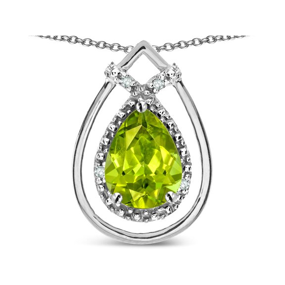 Star K� 8x6 Pear Shape Genuine Peridot Halo Pendant Necklace