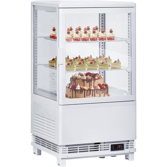Commercial Countertop Display Refrigerator, 2.1 Cu.Ft Pastry Showcase with Led Lighting, Air-Cooling, Rear Sliding Door for Bakery, Cafe, Restaurant (White)