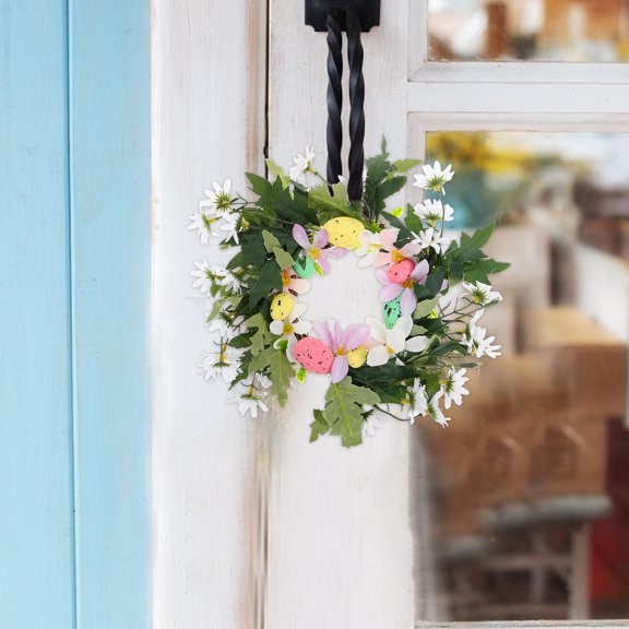 Uonlytech Artificial Easter Egg Wreath with Daisy Flowers for Spring Front Door Decor