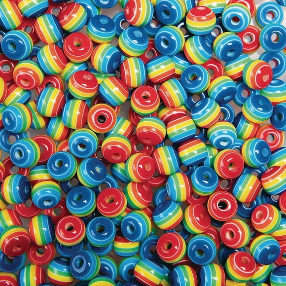 S&S Worldwide Rainbow Striped Beads. Plastic Beads Great for Kids and Adult Jewelry Making 8mm Beads with 1mm Hole Approx. 750 Beads per 1/2lb Bag
