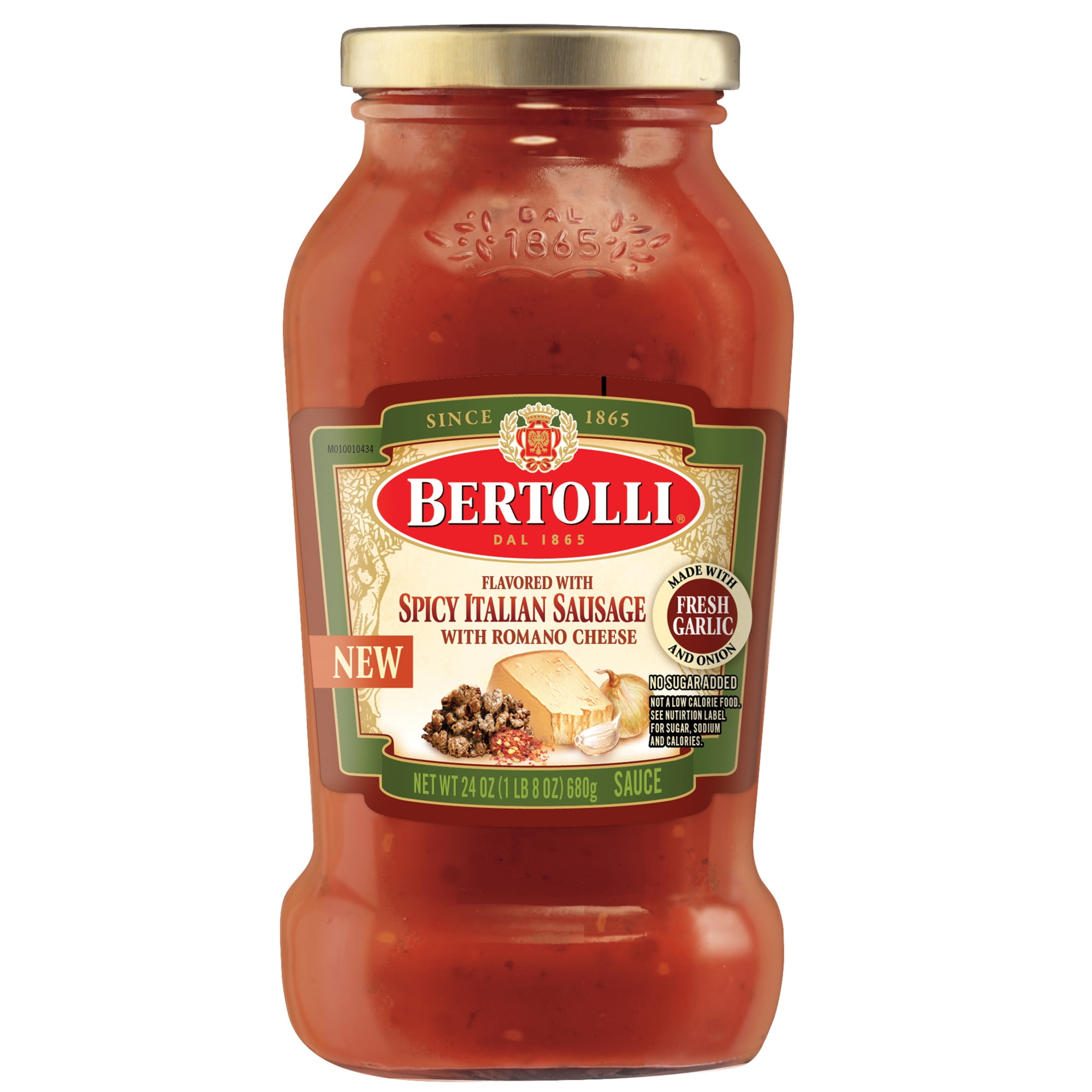 (6 pack) Bertolli Pasta Sauce with Spicy Italian Sausage and Romano Cheese, Spaghetti Tomato Sauce, 24 oz