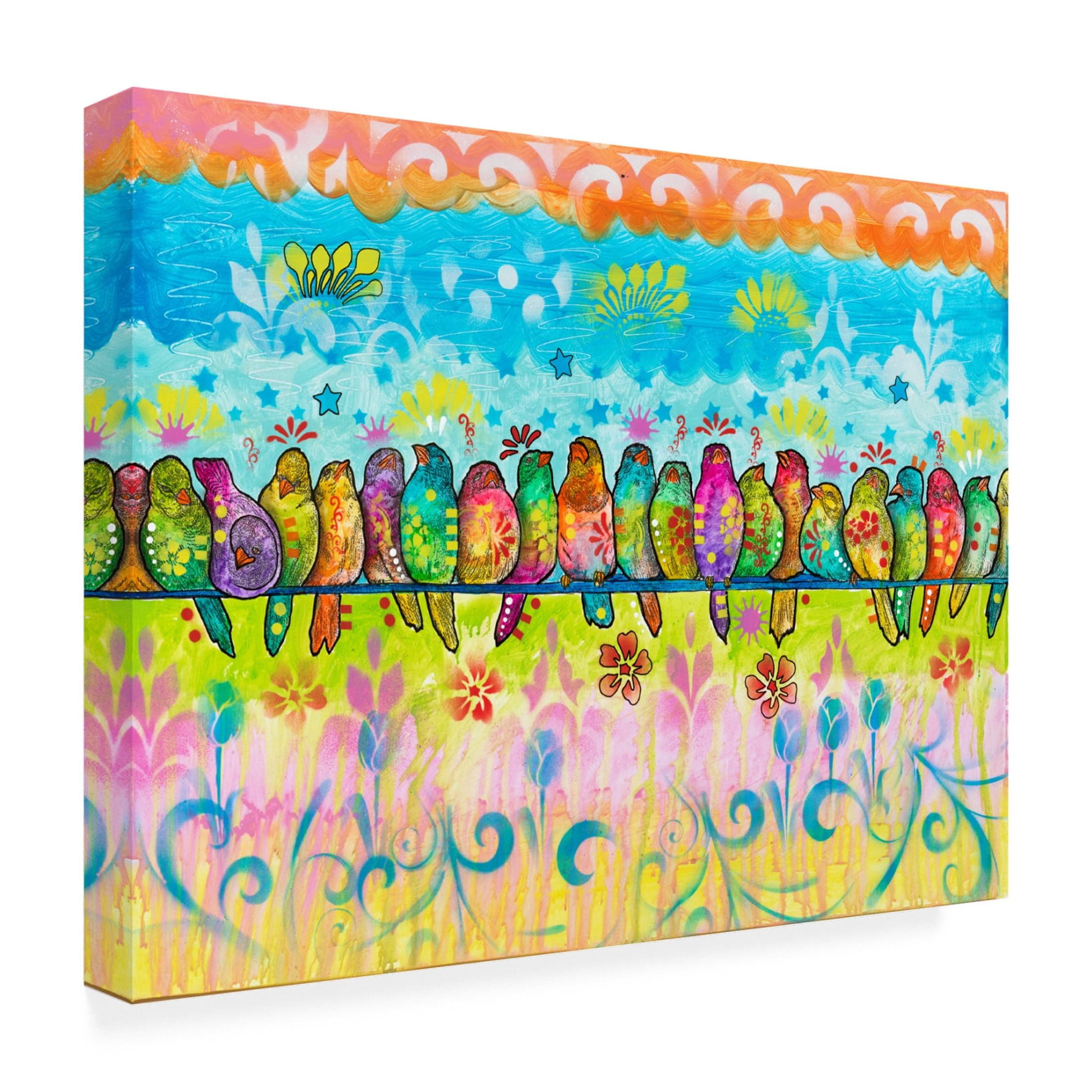 Canvas Wall Art - Dean Russo- Exclusive 'Birds on a Line' Wall Art for Living Room, Bedroom, or Office Décor by Trademark Fine Art - 32 x 24 Inches