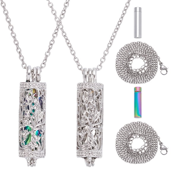 2 Pack Tree of Life Cylinder Urn Necklace Cremation Jewelry Memorial Lockets Necklace for Ashes
