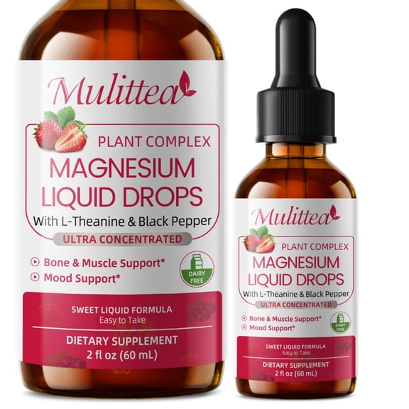 Liquid Magnesium Glycinate Drops with Magnesium Citrate & L-Theanine, Strawberry Flavor, Sugar Free, 2 fl oz (60 mL)