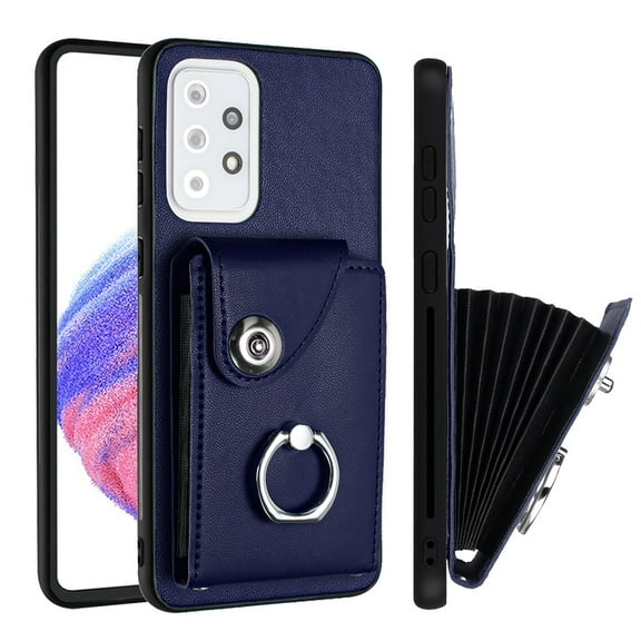 Allytech Galaxy A53 5G Wallet Case with Ring Holder Stand, Retro PU Leather Cards Slots Shockproof Kickstand Anti-Scratch Protective Phone Case for Samsung Galaxy A53 5G - Blue
