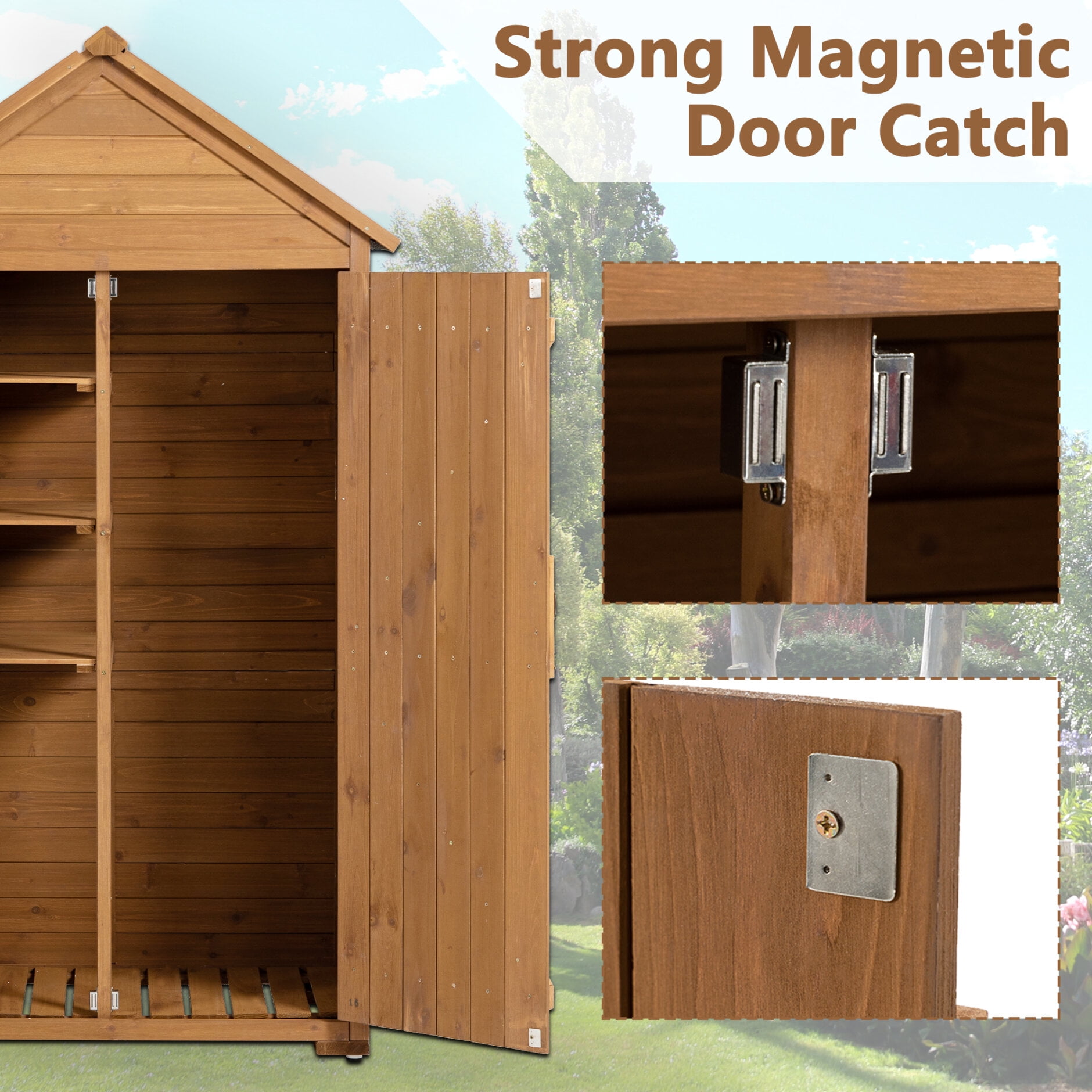 Durable Outdoor Storage Cabinet & Garden Tool Shed with Waterproof Roof, 6 Adjustable Stainless Steel Feet & Fir Wood Shelves for Large Tools, 39.56x22.04x68.89 Inches - Compact Patio/Garage Storage