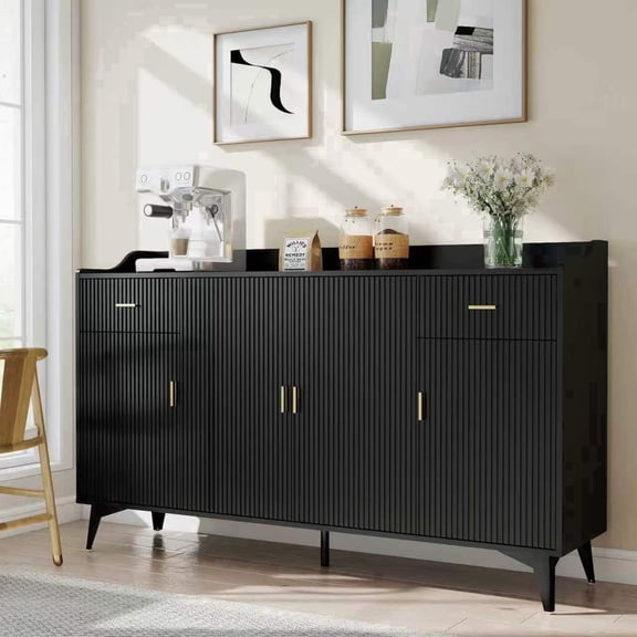 Modern Wood Sideboard Buffet Cabinet with 2 Drawers & 4 Doors, Storage Cabinet Credenza Entryway Console Table for Dining Room, Kitchen, Living Room