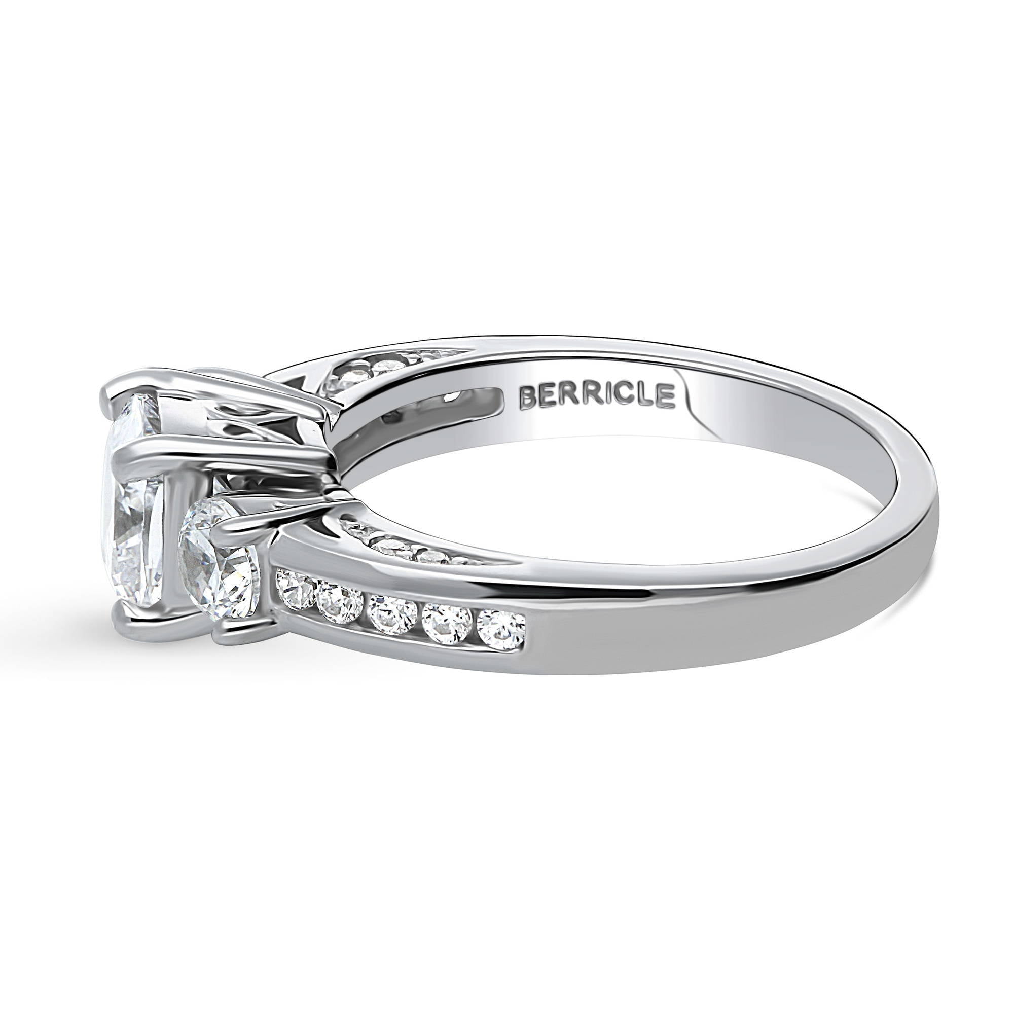 BERRICLE Sterling Silver 3-Stone Wedding Engagement Rings 1.5 Carat Cushion Cut Cubic Zirconia CZ Promise Ring for Women, Rhodium Plated Size 4.5
