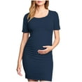 thumbnail image 2 of Ovzne Robes pour Femmes Robe pour Femme Jupe de Maternité Plissée Imprimée à la Mode Manches Courtes Col Rond Mi-Mollet Robe Grande Taille Maxi Robe Manches Courtes Imprimée Liquidation, 2 of 7