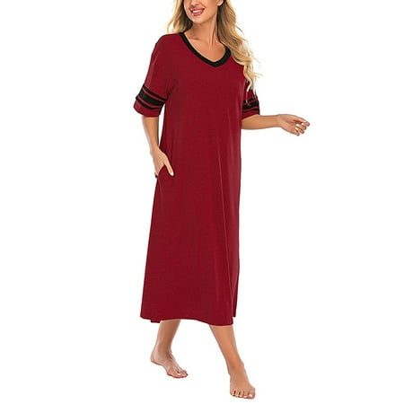 

Women Short Sleeve Nightgown Casual Crew Neck Sleep Shirt Loungewear Sleepwear Nightwear Pajamas Dress with Pockets