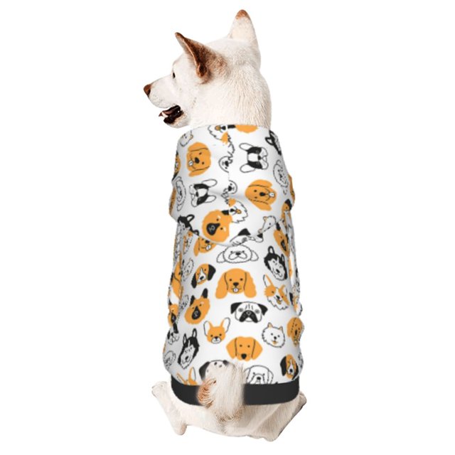Fotbe Dog Faces Sudadera con Estampado para Perros Pequeños – Suéter con Capucha para Mascotas, Tela Suave de Forro Polar con Bolsillo-Large