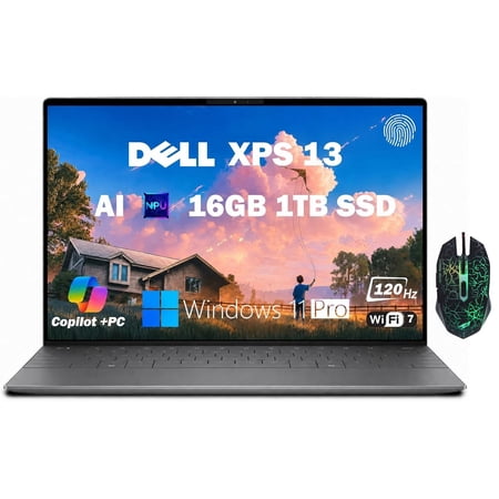Dell XPS 13 9345 Laptop, 13.4" 2K 120Hz Business Laptop, Snapdragon X Elite 12-Core AI PC, 16GB LPDDR5X RAM, 1TB SSD, Wi-Fi 7, Backlit, Fingerprint, Windows 11 Pro