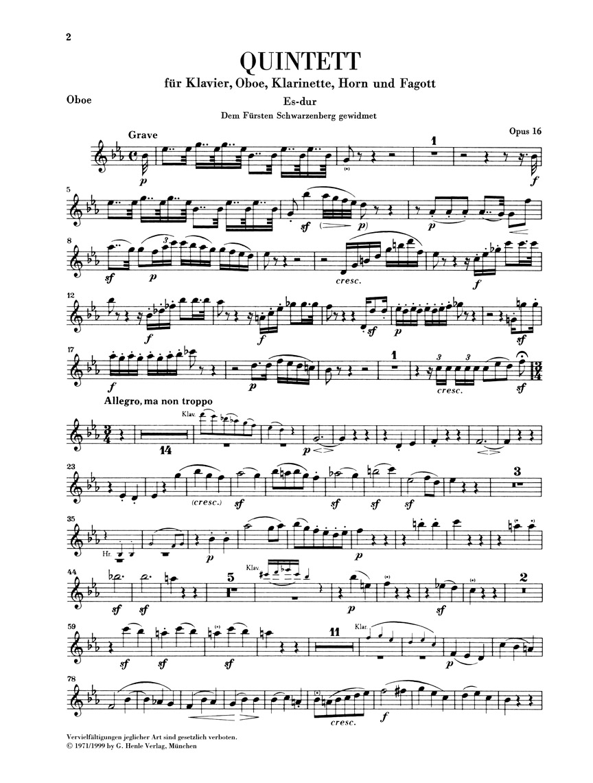G. Henle Verlag Quintet for Piano and Wind Instruments in E-flat Maj, Op 16 Henle Music Folios Book by Beethoven