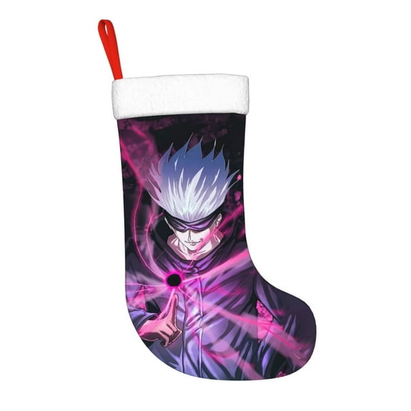Jujutsu Kaisen Gojo Christmas Stockings Cartoon Xmas Fireplace Hanging Stockings for Home Holiday Party Decor Gift 17.7 Inch