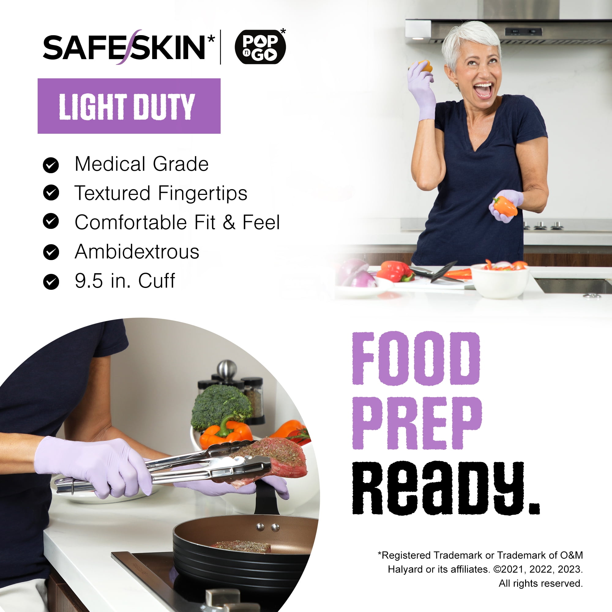 SAFESKIN Nitrile Disposable Gloves, 200 Count, Light Duty, Large Size, Powder Free - For Food Handling, First Aid, Hair Coloring, Baby and Pet Care - Premium Medical Exam Gloves