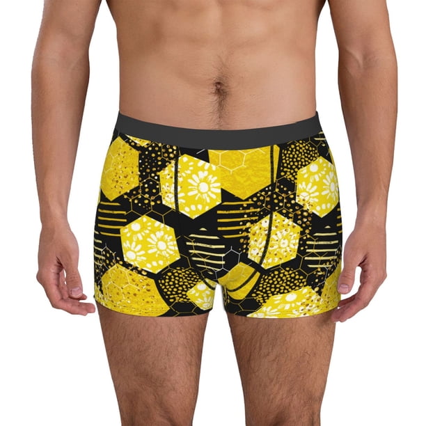 Balery Geometric Pattern with Bee Calzoncillos bóxer para hombre, ropa interior de algodón suave y transpirable con cinturilla de nailon-Large