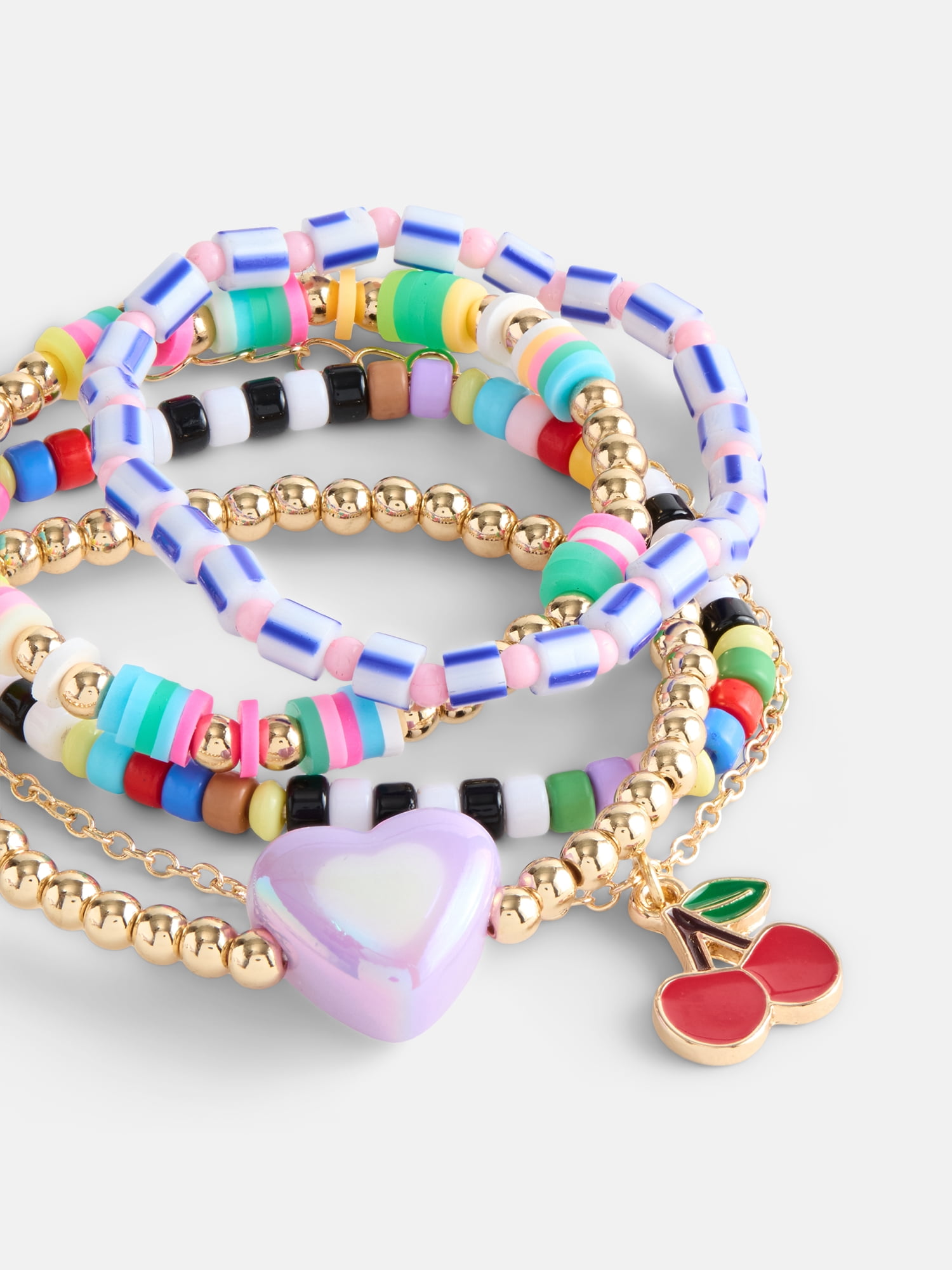 Wonder Nation Girls 5-Pack Cherry Bracelet Set, Gold/Multi