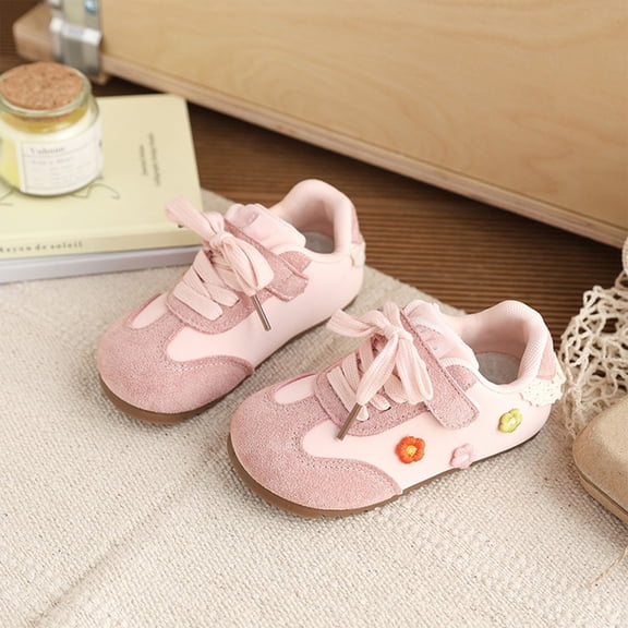 Girls Tennis Shoes, Kids Sneakers, Shoes for Kids, Girl School Shoes, Baby Girls Sneakers Embroidery Bow Shoelace Soft Sole Non-Slip Infant First Walking Shoes for Spring Fall, Pink US-7C/EU-23