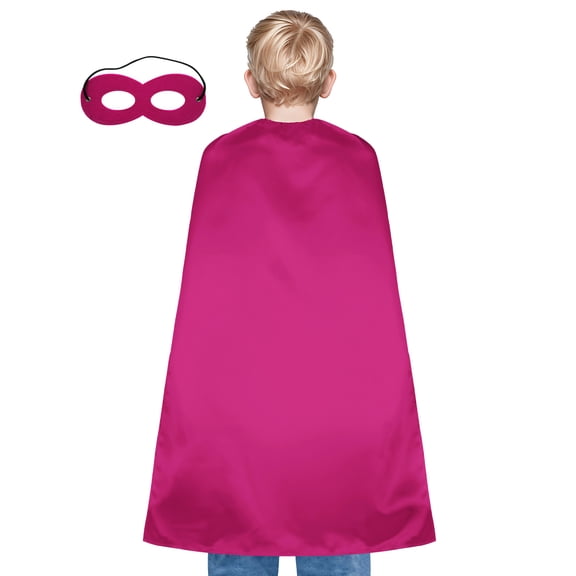 Toptie Satin Superhero Capes with Touch Fastener and Eye Mask, Halloween Festival Event Costumes and Dress-Up-Hotpink-43 1/4" H x 27 1/2" W
