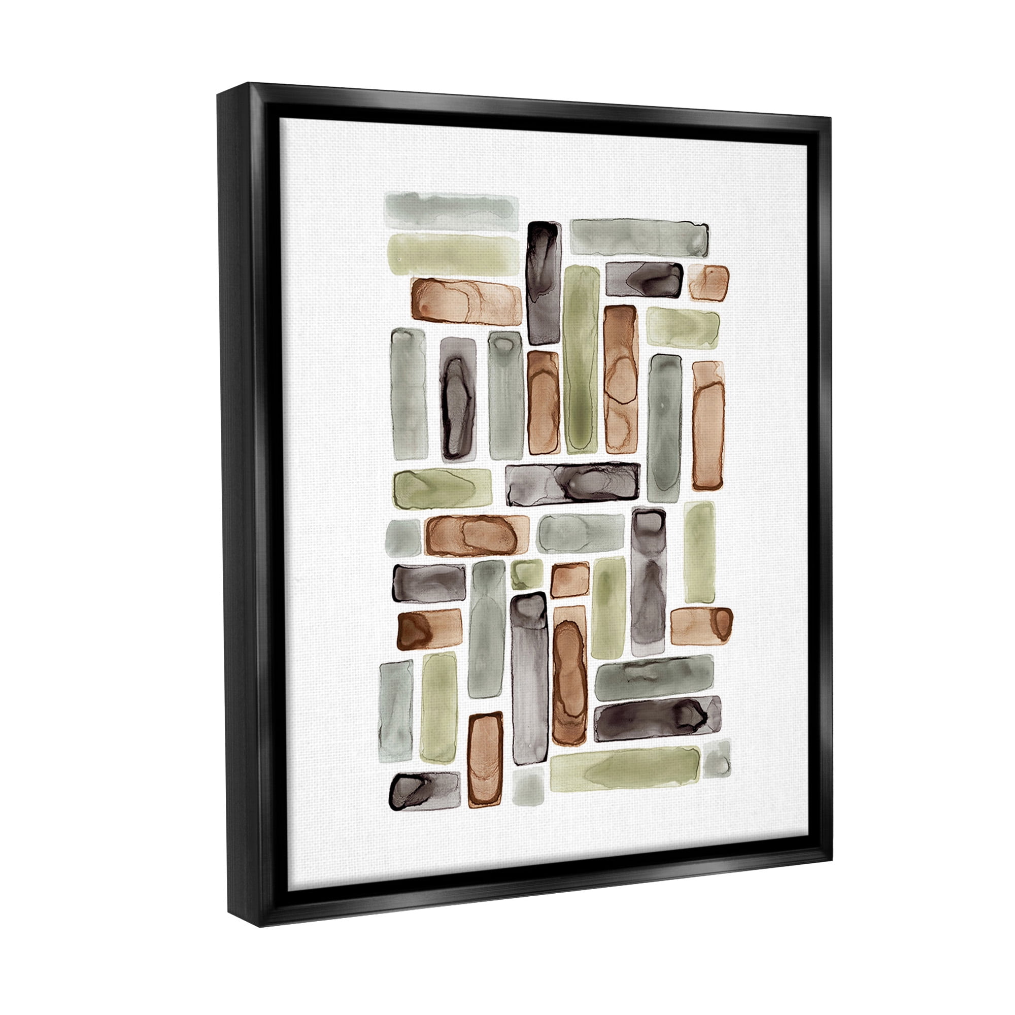 Stupell Industries Mosaic Style Shapes Abstract Painting Black Floater Framed Canvas Art Print Wall Art, 17 x 21