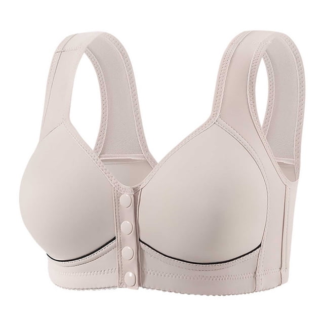 Front Closure Bra For Women, Large Size, Rims-Free, Comfortable And Breathable, Gathered Thin Underwear, Daily Wear, Beige