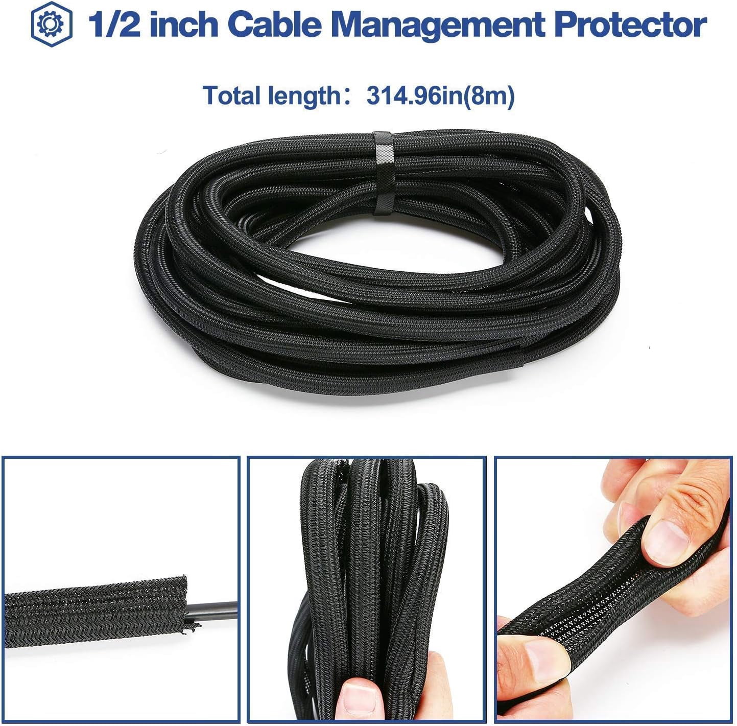 FEFEFW-15ft – 1/2 inch Cable Management Protector Bundle with Car Charger Mounts Cable Tie Holder