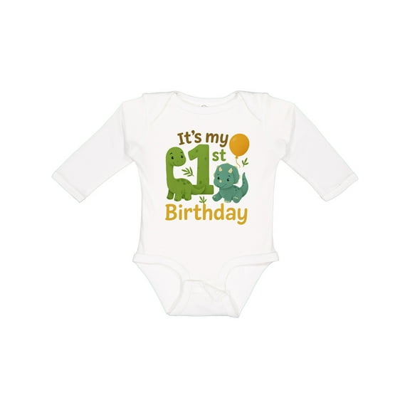 Inktastic Dinosaur 1st Birthday Cute Dino Theme Boys or Girls Long Sleeve Baby Bodysuit