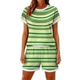 thumbnail image 3 of Sewkxo Womens 2 Piece Sets Summer Stripe Workout Set 2026 Two Piece Lounge Set Matching Clothing Tshirts Short,Green S, 3 of 4