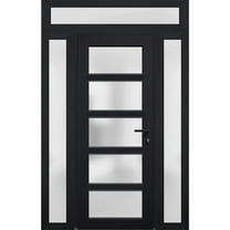 Front Exterior Prehung Metal-Plastic Door Frosted Glass / Manux 8002 Matte Black / 2 Side and Top Window / Office Commercial and Residential Doors Entrance Patio Garage 64" x 96" Left-hand Inswing