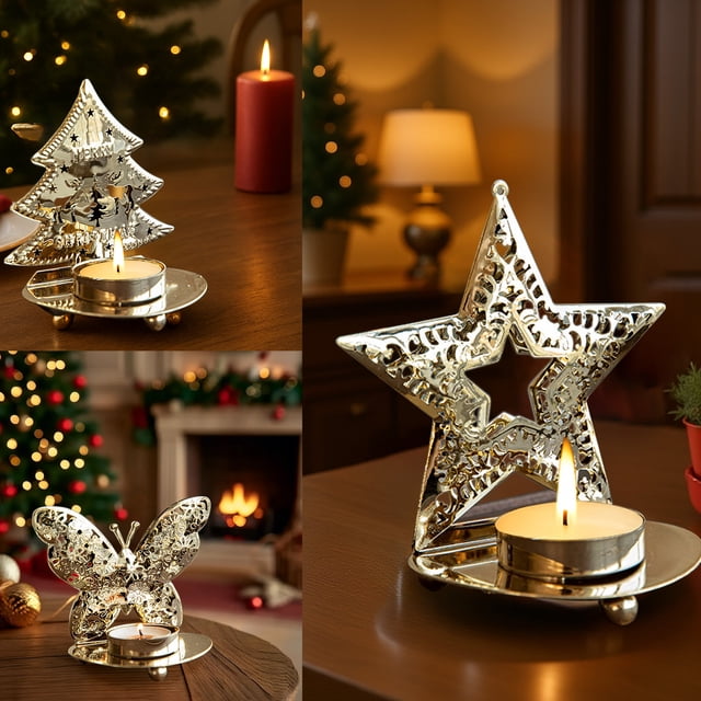 Candelabro Navideño de Hierro Dorado | Decoración Navideña Retro | Ideal para Fiestas | 11,8 X 11 X 7,2 Cm | 60 G