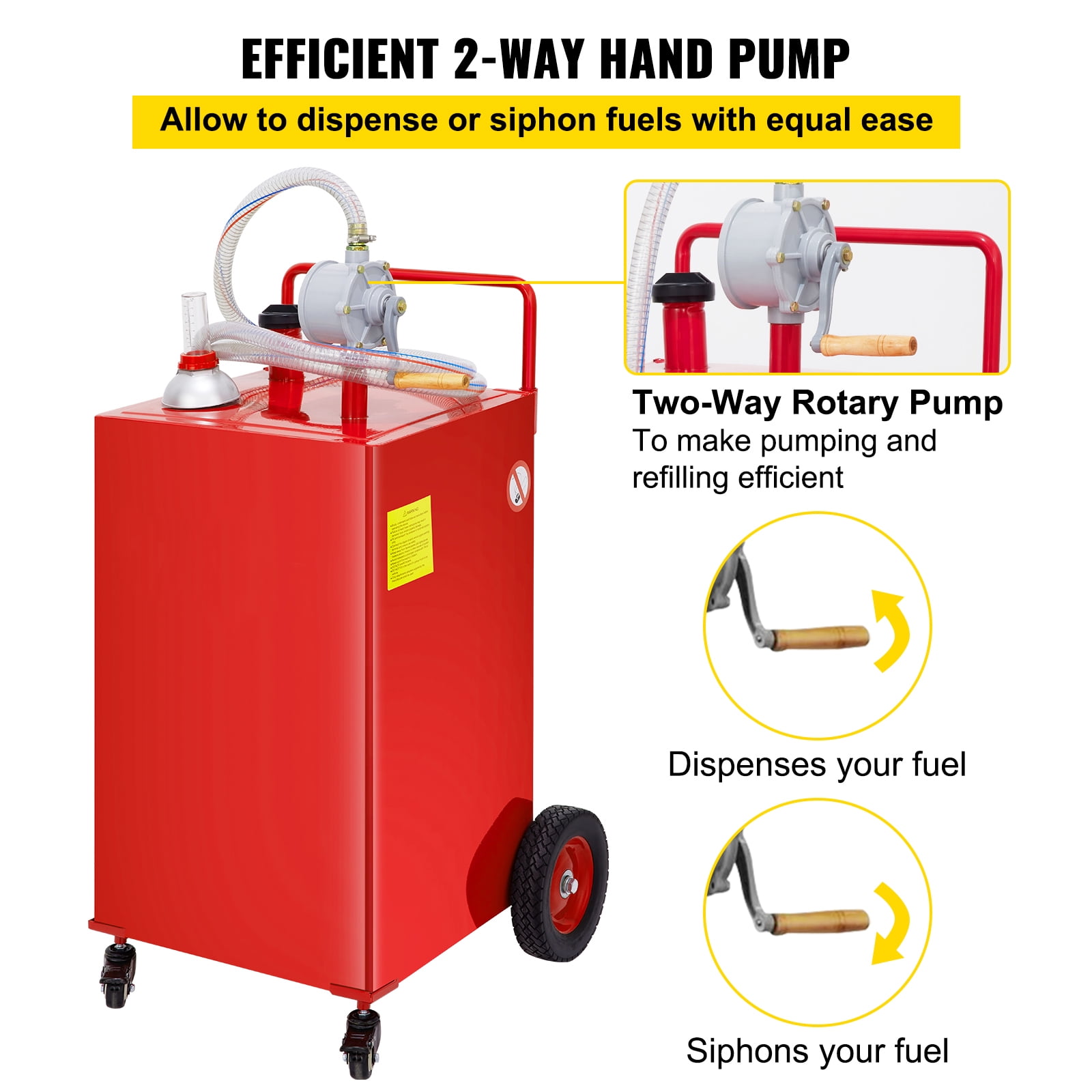 SKYSHALO with Manuel Transfer Pump, 35 Gallon Gas Caddy, Fuel Storage Tank with 4 Wheels, Portable Fuel Caddy Gasoline Diesel Fuel Container for ATVs, Boats