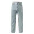 thumbnail image 2 of Men Jeans Regular Fit Straight Leg Elastic Waist Denim Pants Fashion Comfy Lightweight Outdoor Hiking Pants with Pocket Light Blue L, 2 of 9