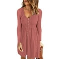 thumbnail image 2 of LLYwey Plus Size Dresses for Wedding Guest Casual Solid U-Neck Buttons Long Sleeve Waist Dress New Wedding Guest Dresses Pinks Xl, 2 of 8