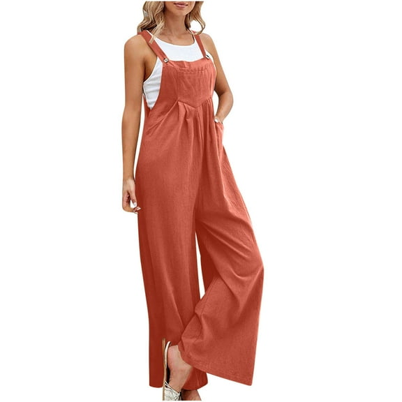 Lenpel Women's Bib Overalls Spring Summer Sleeveless Wide Leg Jumpsuits Casual Loose Rompers with Pockets Beach Vacation Outfits