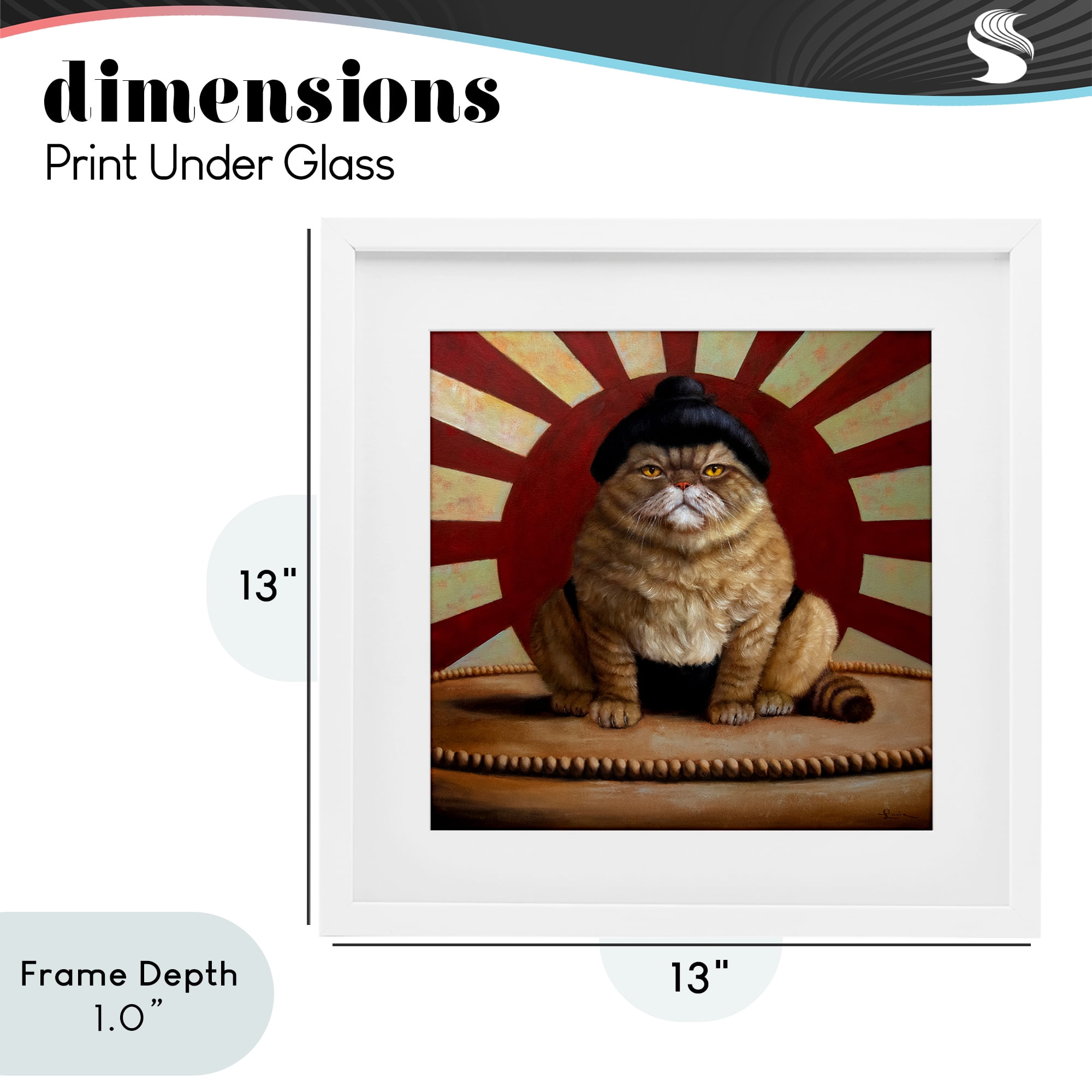 Stupell Industries Sumo Cat with Sun Rays White Framed Print Under Glass, design by Lucia Heffernan