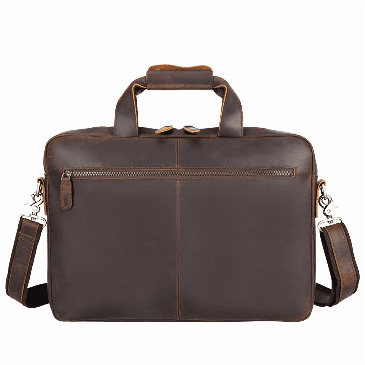 STAR VISTA Vittorio Slim Laptop Messenger Bag, Full Grain Leather Briefcase for Men, Dark Brown, Fits 15.6" Laptop, YKK Zippers, Brass Hardware
