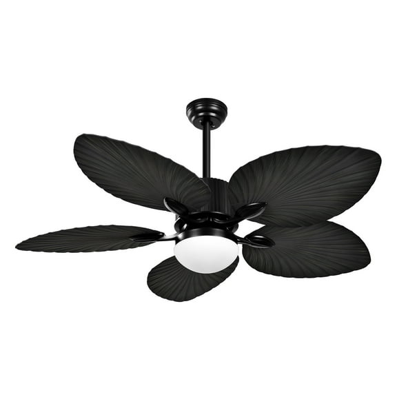 ModFusion 52in Gothic Troplical Ceiling Fan Light, 6-Speed Remote, 5 Palm Leaf Blades, Black