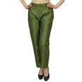 thumbnail image 2 of Phagun Women's Dupion Pants High Waist Green Narrow Bottom Trousers-Small, 2 of 9