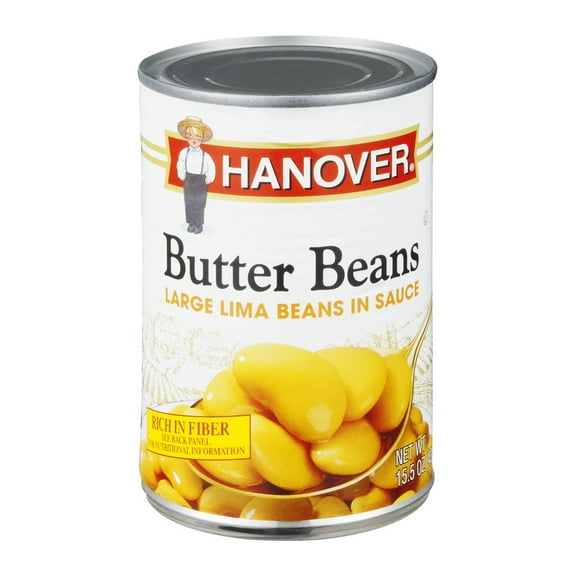 Hanover Butter Beans Large Lima Beans in Sauce, 15.5 oz Can – Rich-in-Fiber Southern-Style Side
