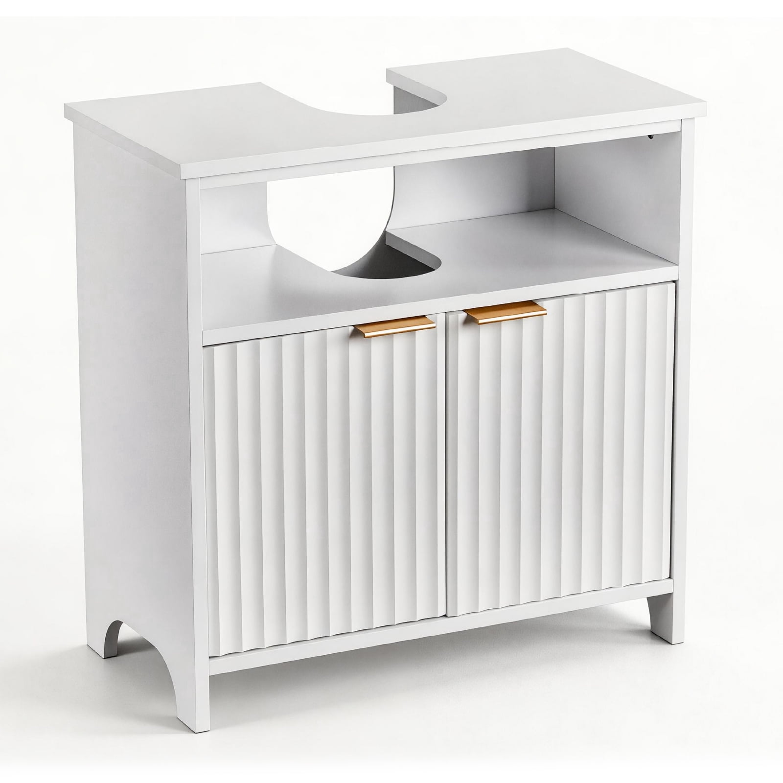 Ktaxon Fluted Bathroom Vanity Under Sink Pedestal with Two Doors and One Shelf, White