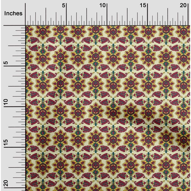 oneOone Tissu Polyester Lycra Imprimé Floral & Paisley 1 Yard 56 Pouces de Large