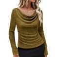 thumbnail image 6 of biudgviw Blouses for Women Dressy Casual Long Sleeve Going Out Tops Cowl Neck Slim Fitted Sparkly Shirts for Party Club, 6 of 7
