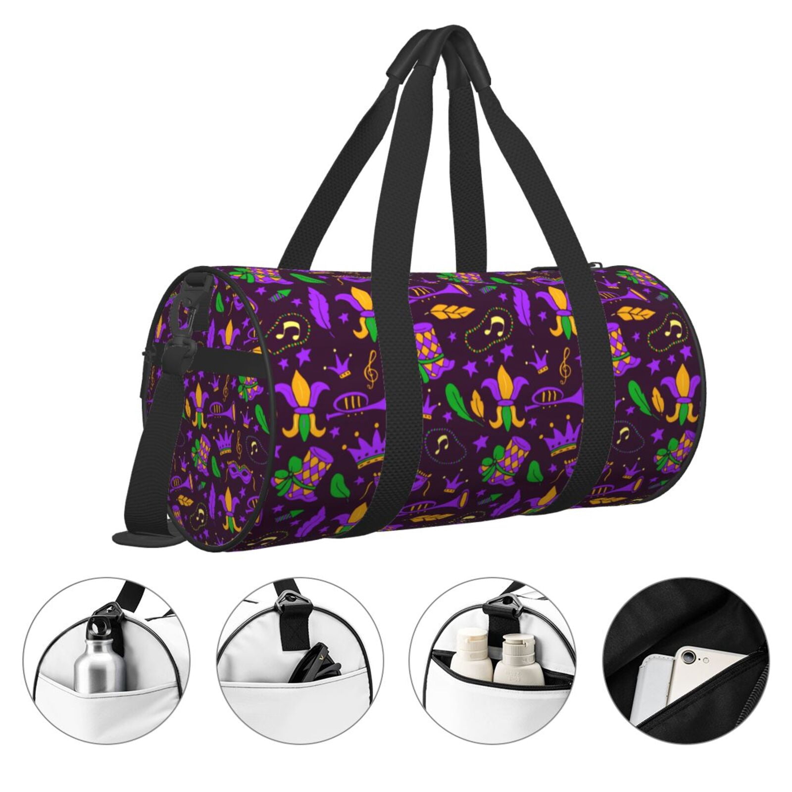 Vsdgher Mardi Gra2 45L Foldable Duffel Bag, Sports Gym Bag,Overnight Bag, Portable Weekender Bag for Airplanes