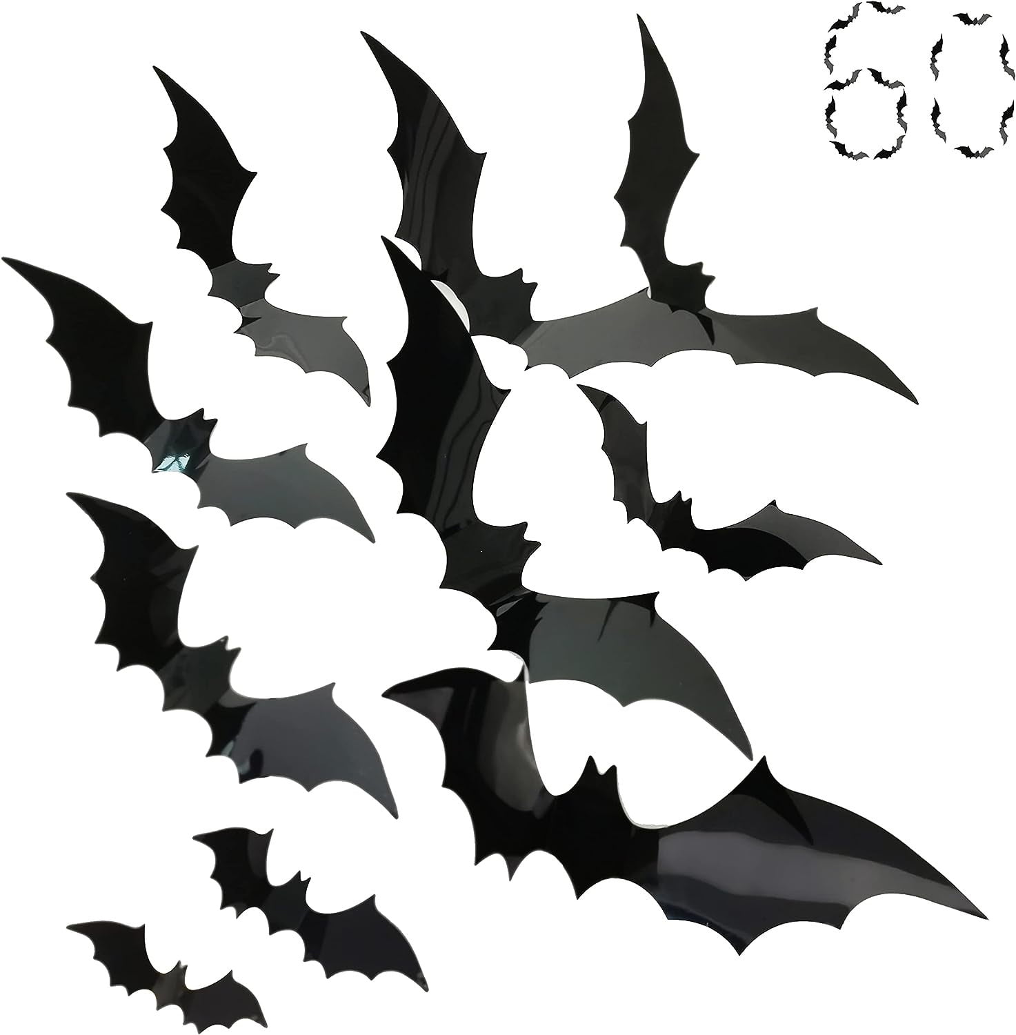 UDIYO 60Pcs/Set Halloween Bats Wall Decor, Bats Halloween Decorations