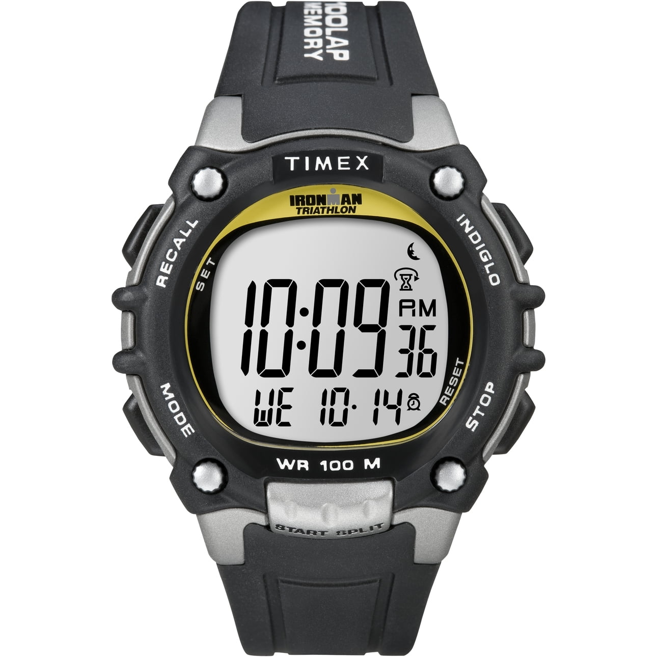 TIMEX Men's IRONMAN Classic 100 44mm Watch – Black & Silver-Tone Case Yellow Accents with Black Resin Strap