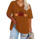 thumbnail image 1 of Fiudx Tops para Mujer Camiseta Básica de Verano de Color Sólido de Manga Corta Calabaza con Acción de Gracias con Cuello En V Grande para Mujer, 1 of 4